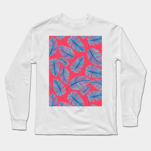 Monstera leaves, tropical watercolor pattern Long Sleeve T-Shirt